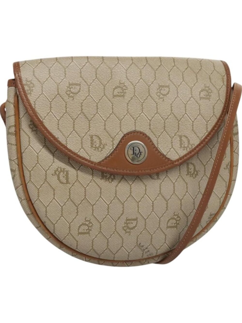 Christian Dior Honeycomb Canvas Shoulder Bag PVC Beige Gold
